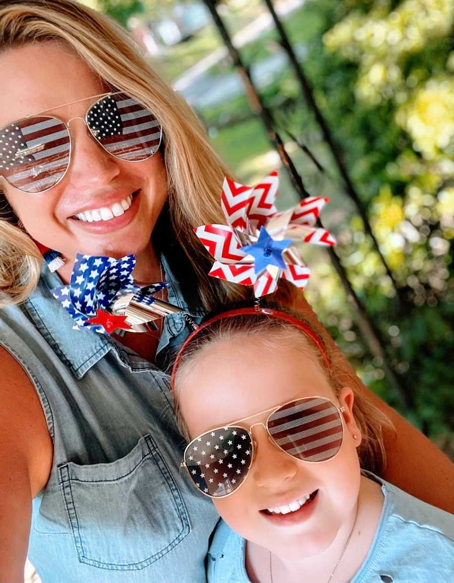 A mom and her daughter dressed up for the 4th of July