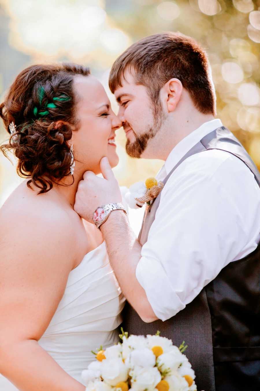 A bride and groom on their wedding day