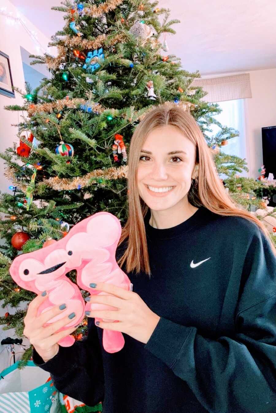 Woman recovering from a colectomy due to ulcerative colitis gets gifted a stuffed colon for Christmas