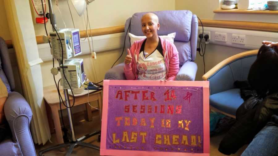 Woman who lost all her body hair from breast cancer celebrates her last round of chemo