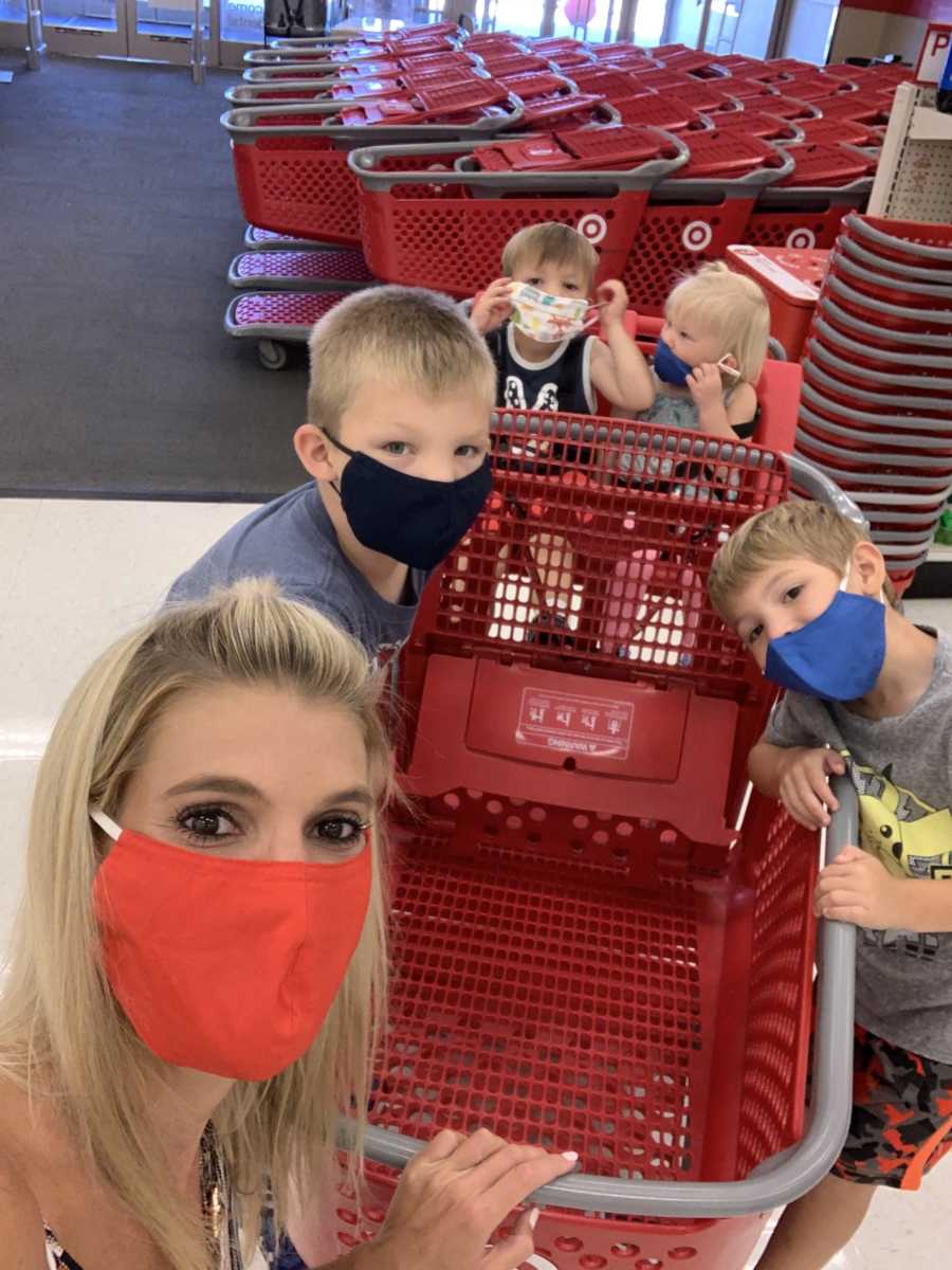 A woman and her four kids at Target