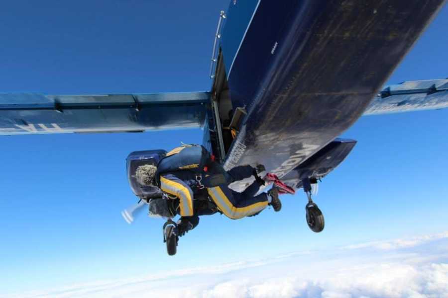 woman sky diving.