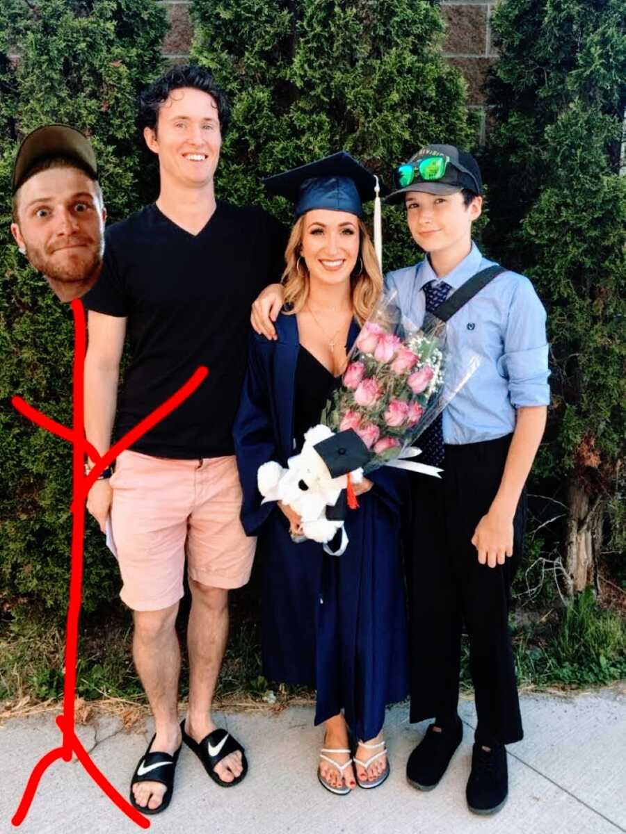 Mom shares photo of her three living children celebrating her daughter's college graduation with her deceased son edited into the photo