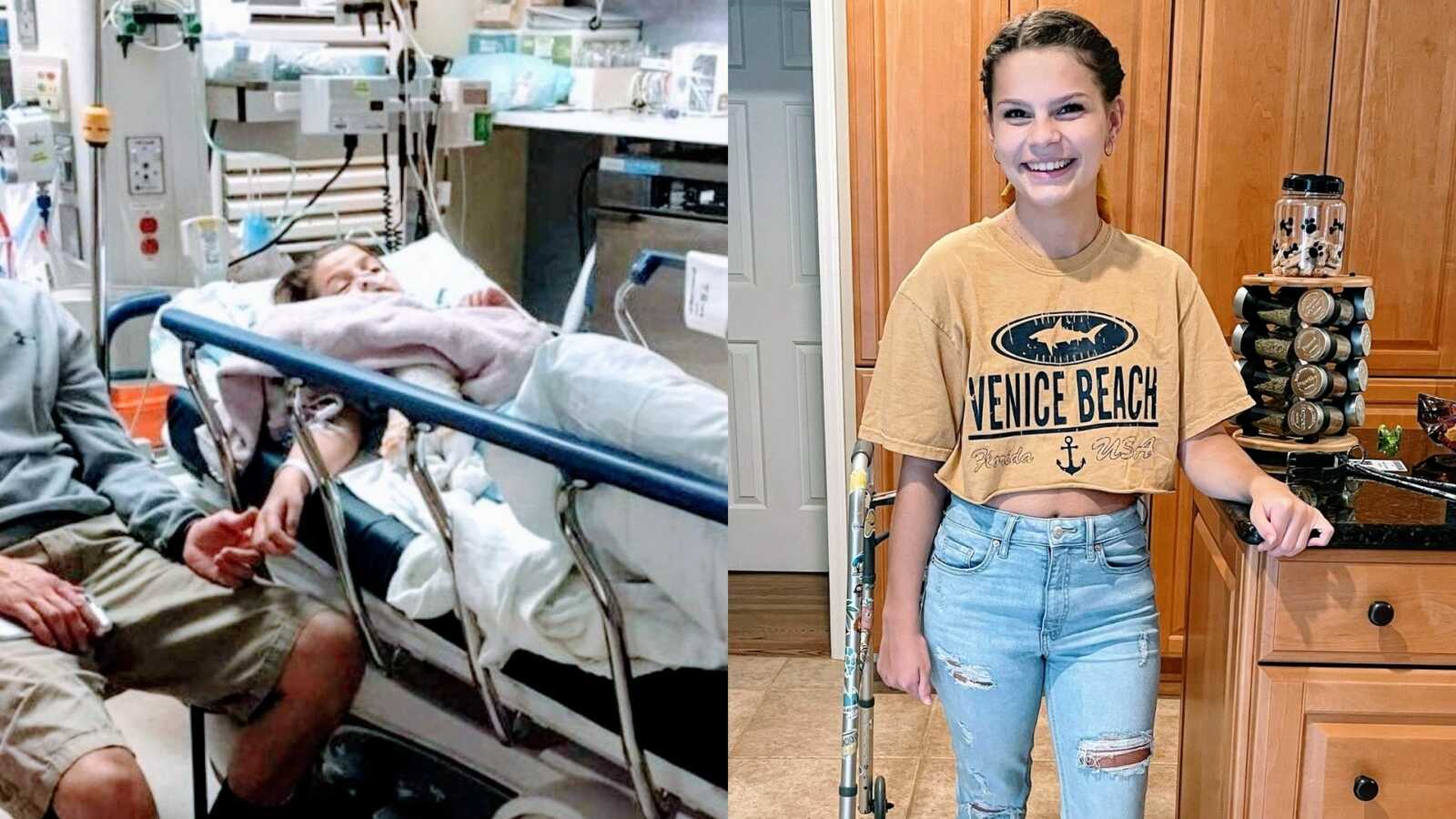 Young woman partially paralyzed from spinal stroke defies all odds and starts walking with a walker