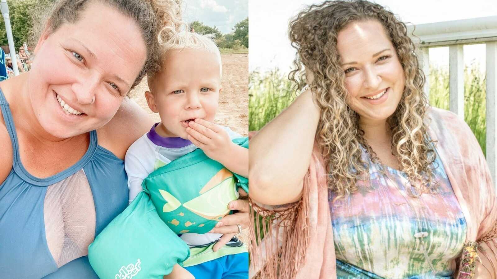 Woman and mom of 2 shares photos of her smiling and embracing her natural body and looks