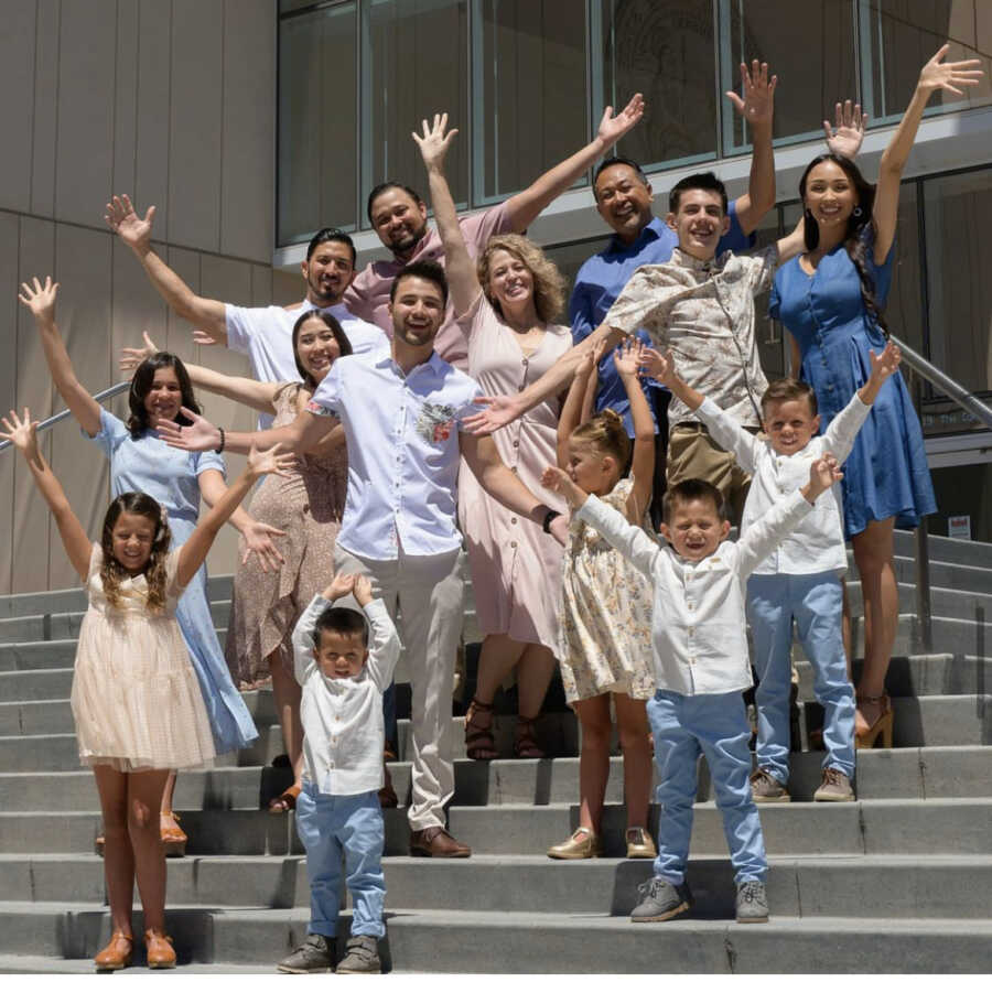 family on steps