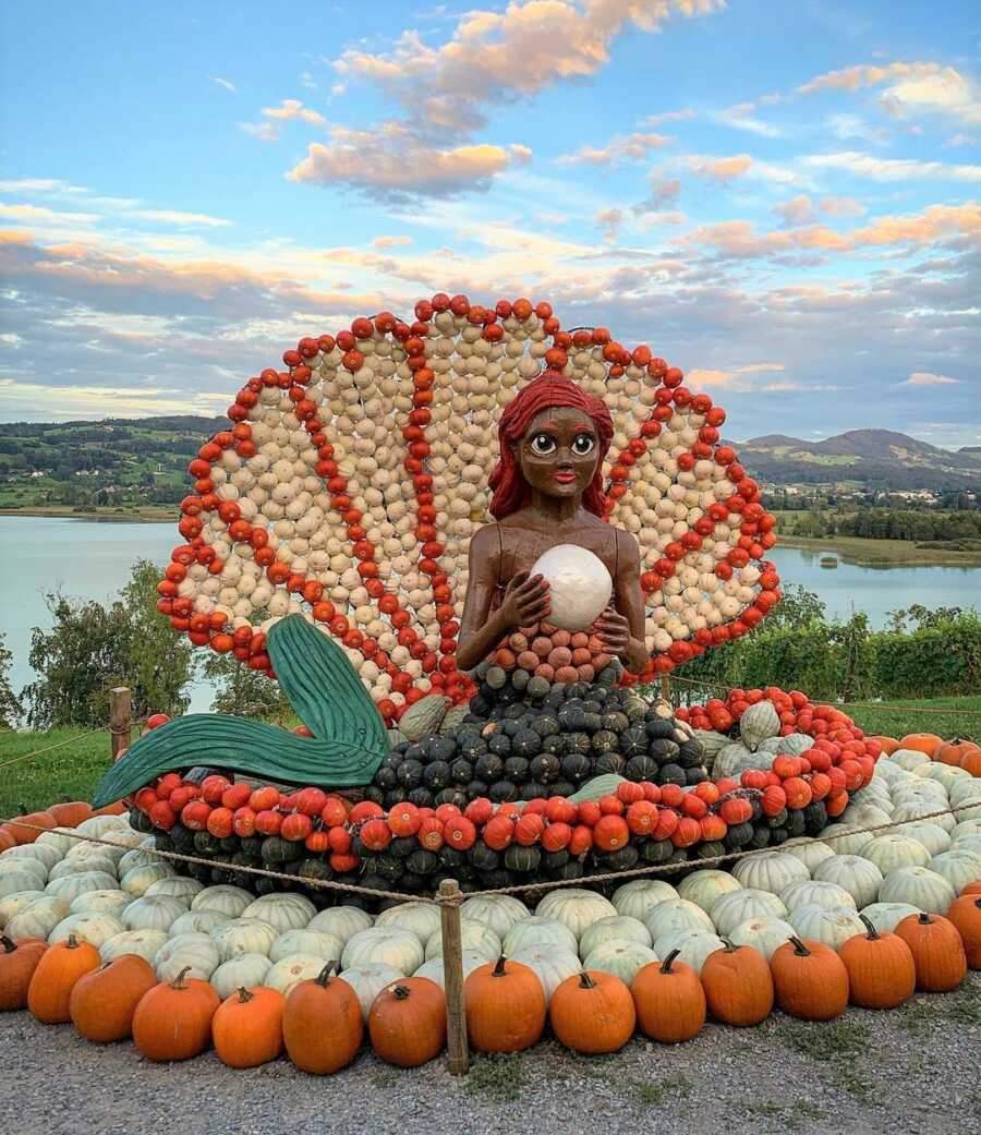 Giant mermaid creation at Jucker Farm's pumpkin exhibition. 