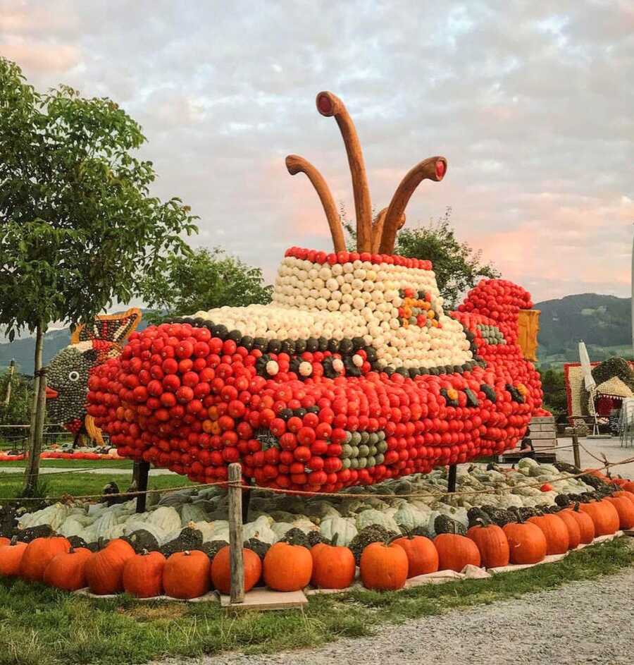 Giant submarine creation at Jucker Farm's pumpkin exhibition. 