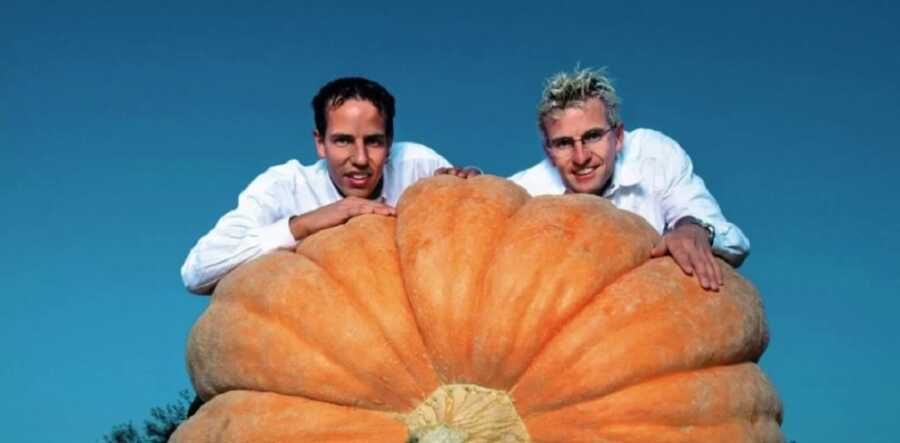 A younger Beat and Martin Jucker pictured with a giant pumpkin. 