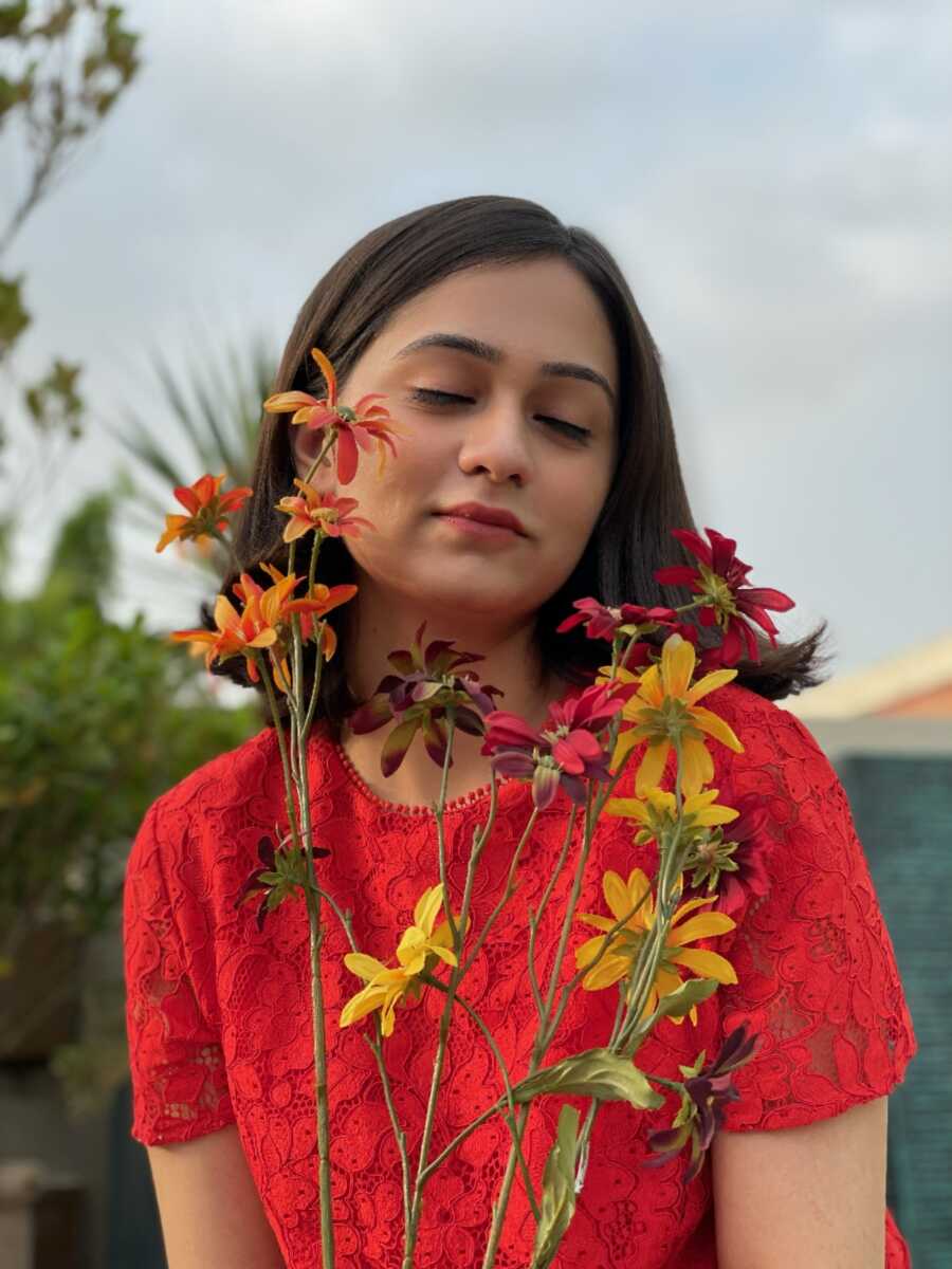 woman with flowers