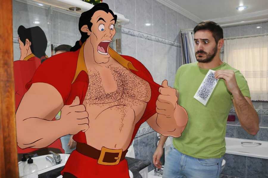 Man photoshops Disney character, Gaston, waxing his hairy chest.