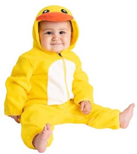 Yellow baby duck onesie costume. 