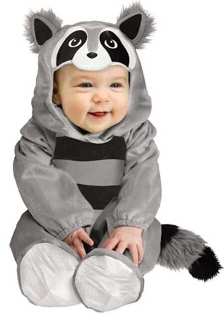 Baby raccoon onesie costume for Halloween. 