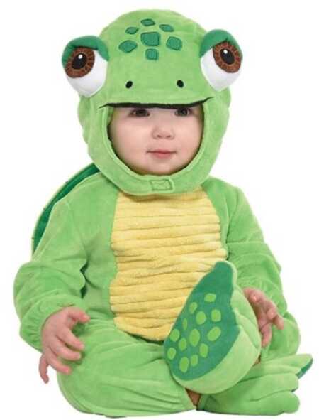 Adorable green baby turtle onesie costume.