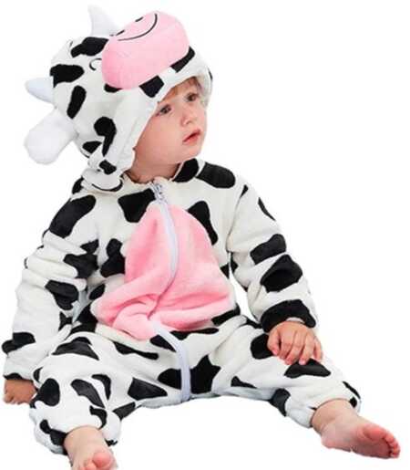 Baby cow jumpsuit costume. 