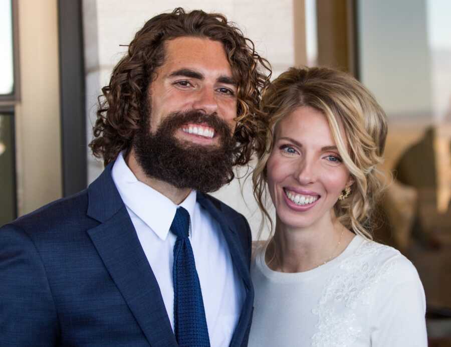 married mixed-orientation couple dressed up