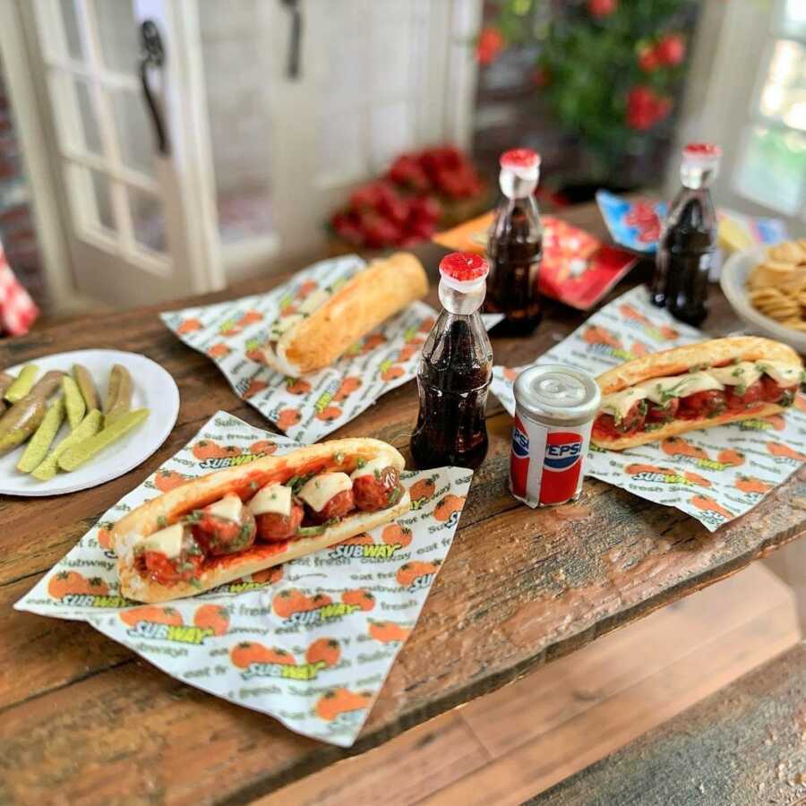 Miniature Subway clay sculpted dollhouse food.