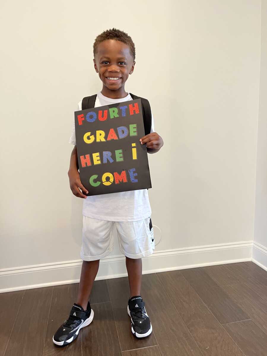 Dwayne is ready for his first day of fourth grade. 