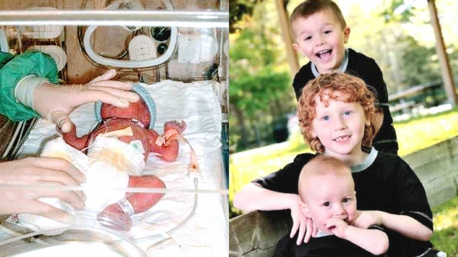 A twin baby in the NICU and three brothers including a twinless twin