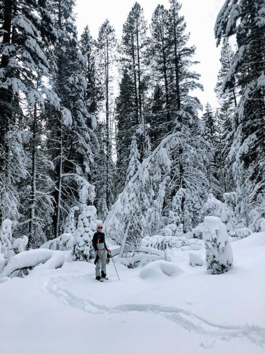 Woman in the snow skiing