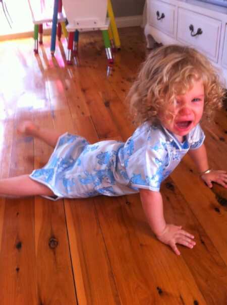 Toddler throwing a tantrum because she couldn't eat tampons. 