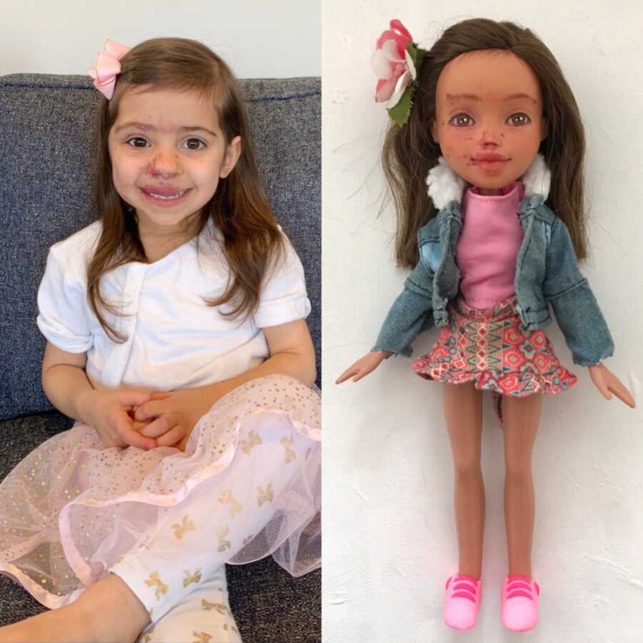 little girl with her custom doll to show how special she is