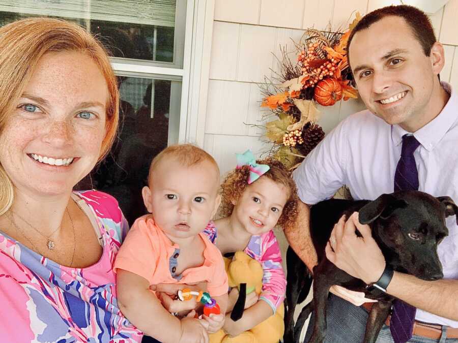 family taking a selfie on the porch