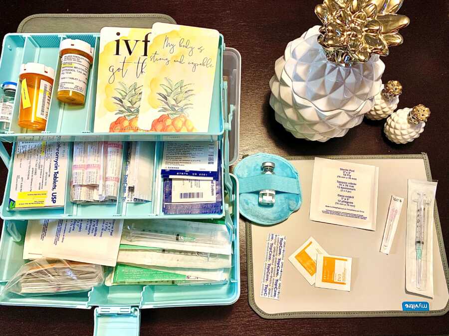IVF medicine laid out for someone to take