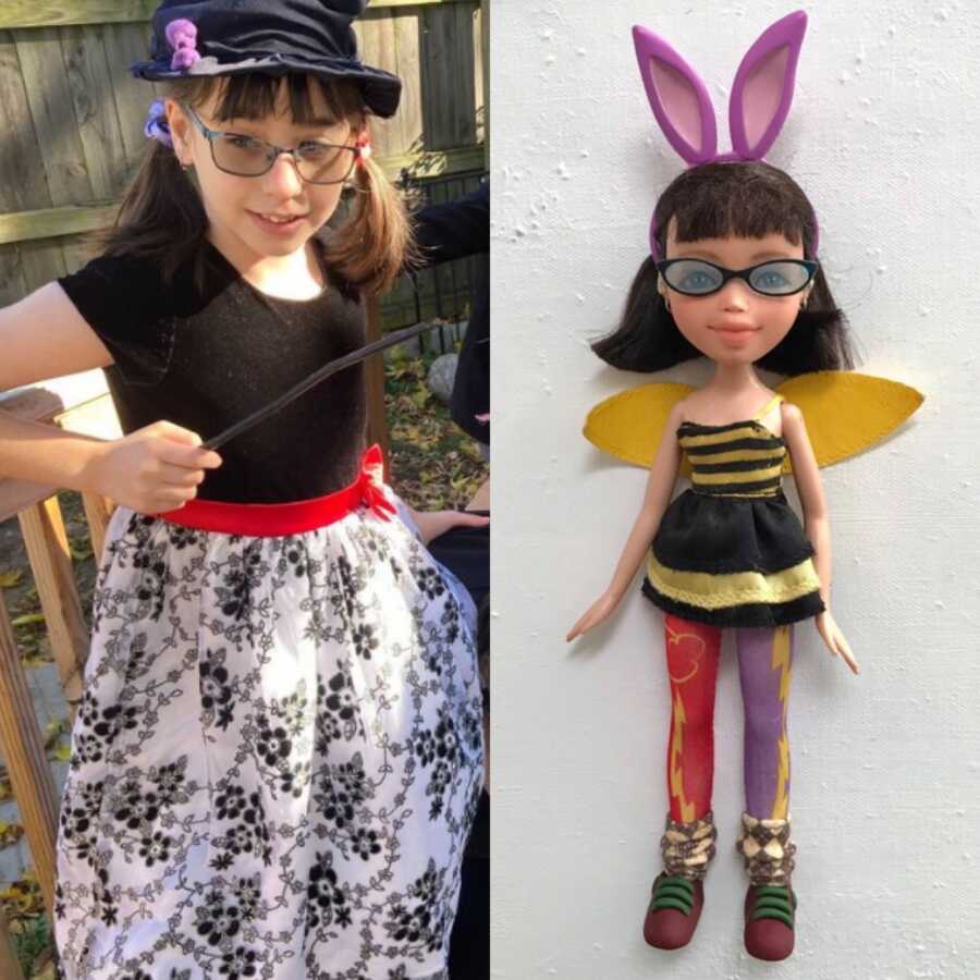 little girl with her custom doll to show how special she is