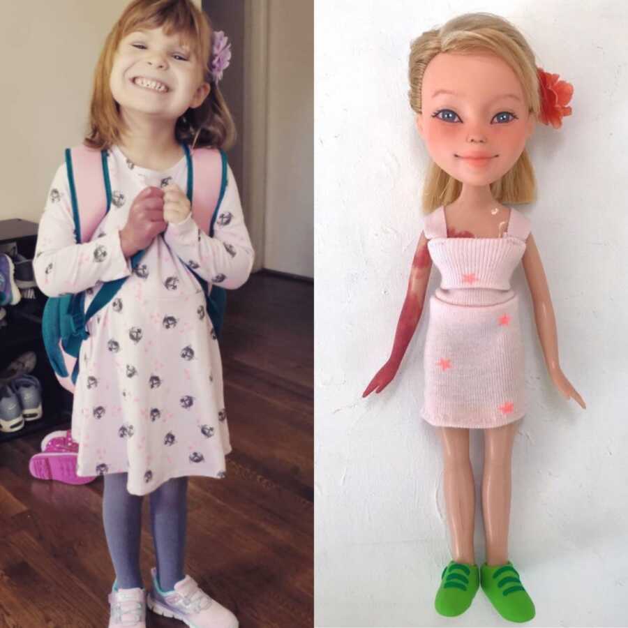 little girl with her custom doll to show how special she is