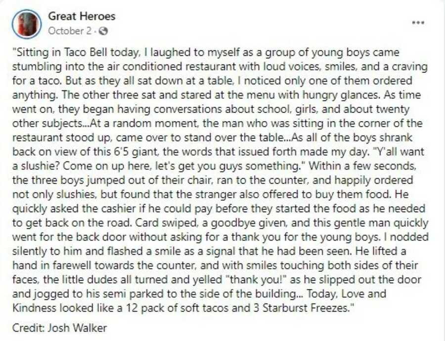 post on Facebook about buying teen boys tacos