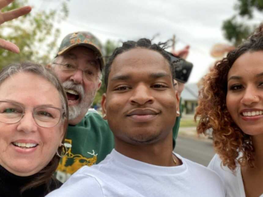 'adoptive' grandparents with the guy and his girlfriend they accidentally invited to thanksgiving
