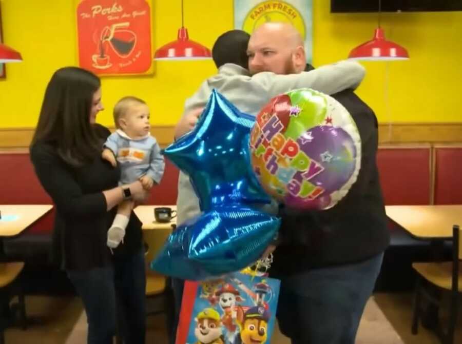 family invited the man who saved their baby's life because he choked