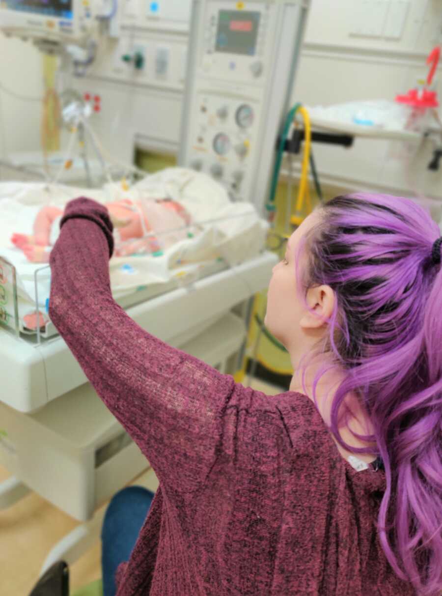 Breinne watches over baby Sterling in the NICU. 