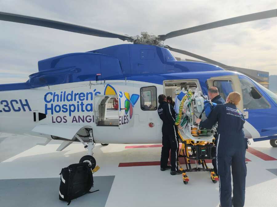 Breinne and Sterling are life-flighted to the Children's Hospital of Los Angeles.