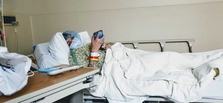 Mom in hospital bed 