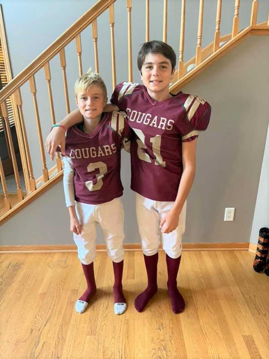Bennett and Noah are ready for fall football together. 