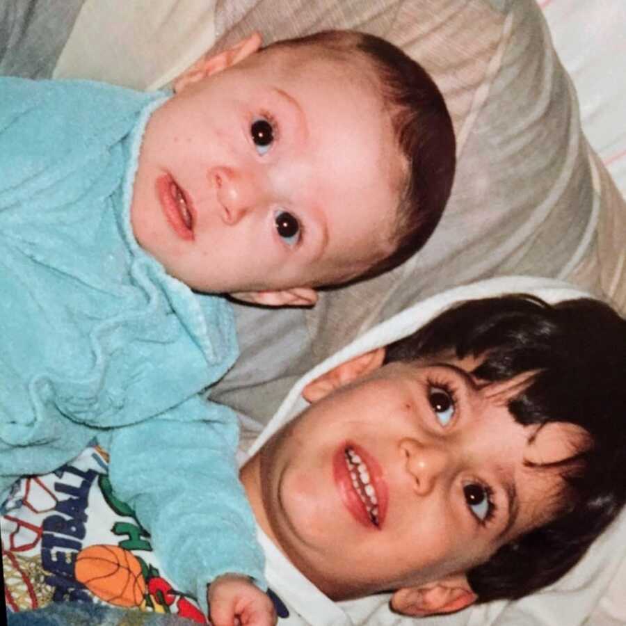 Woman and her brother when they were little together