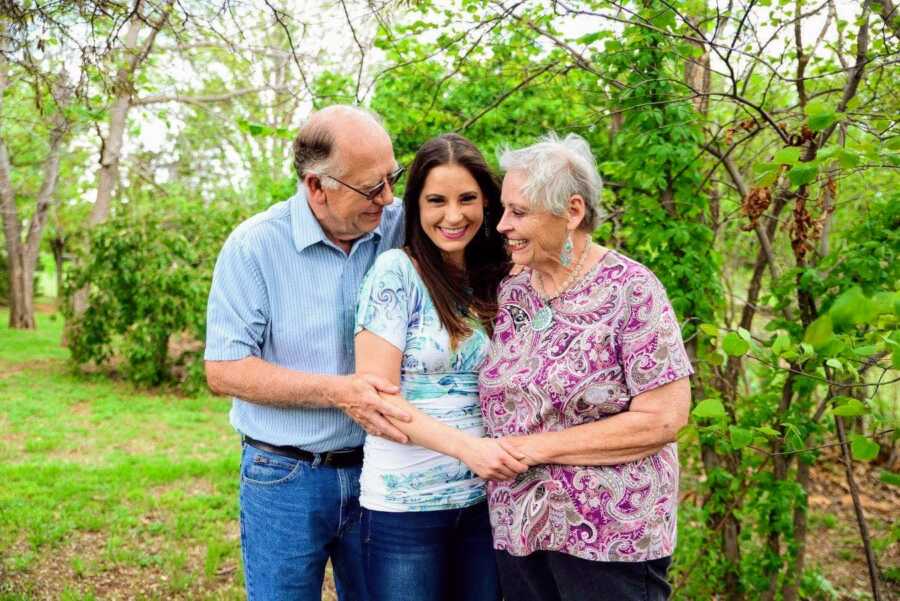 Woman and her grandparents together happy