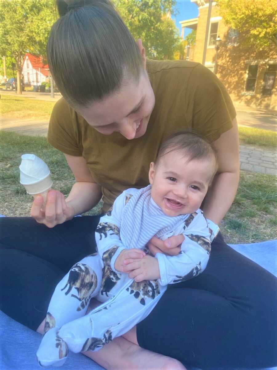 Sami enjoys a taste of soft serve ice cream.