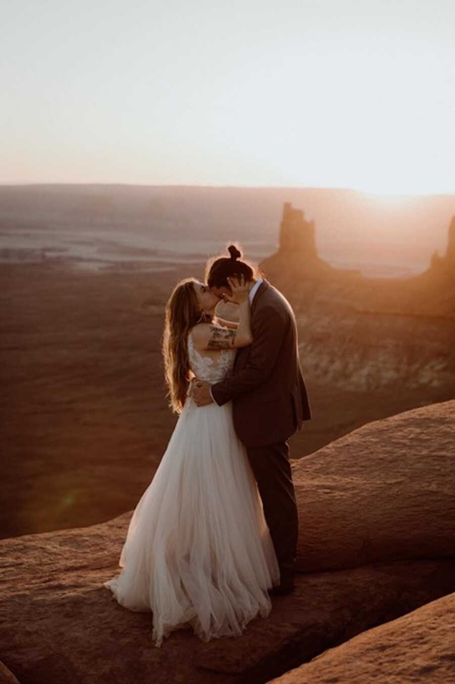 woman with ADHD marries man in canyon