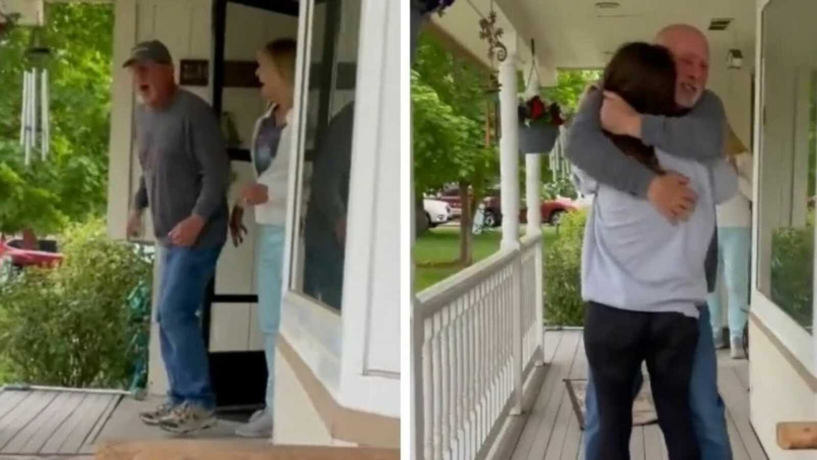 dad and daughter reunite on porch in washington