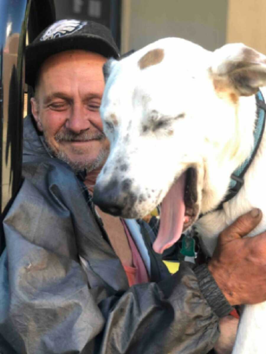 man after being reunited with his best friend