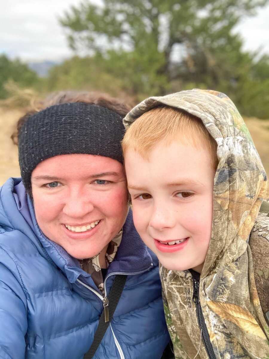 mom and son smiling