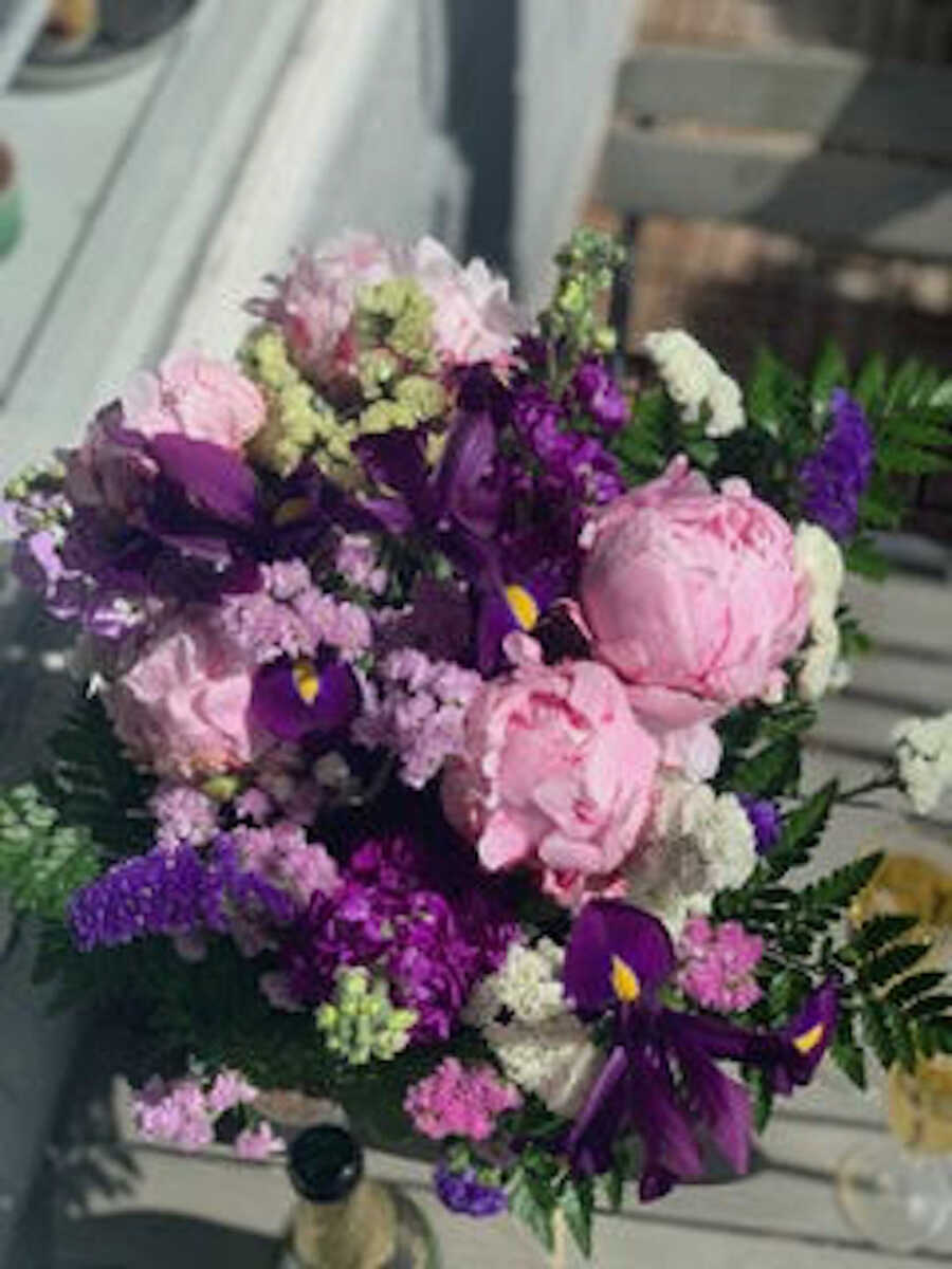 bouquet of purple and pink flowers