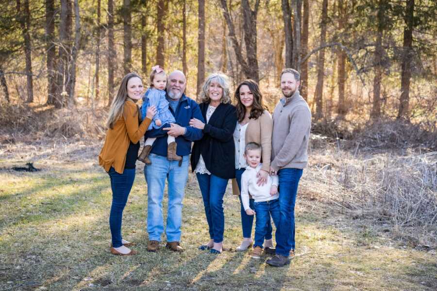 family photo in the woods