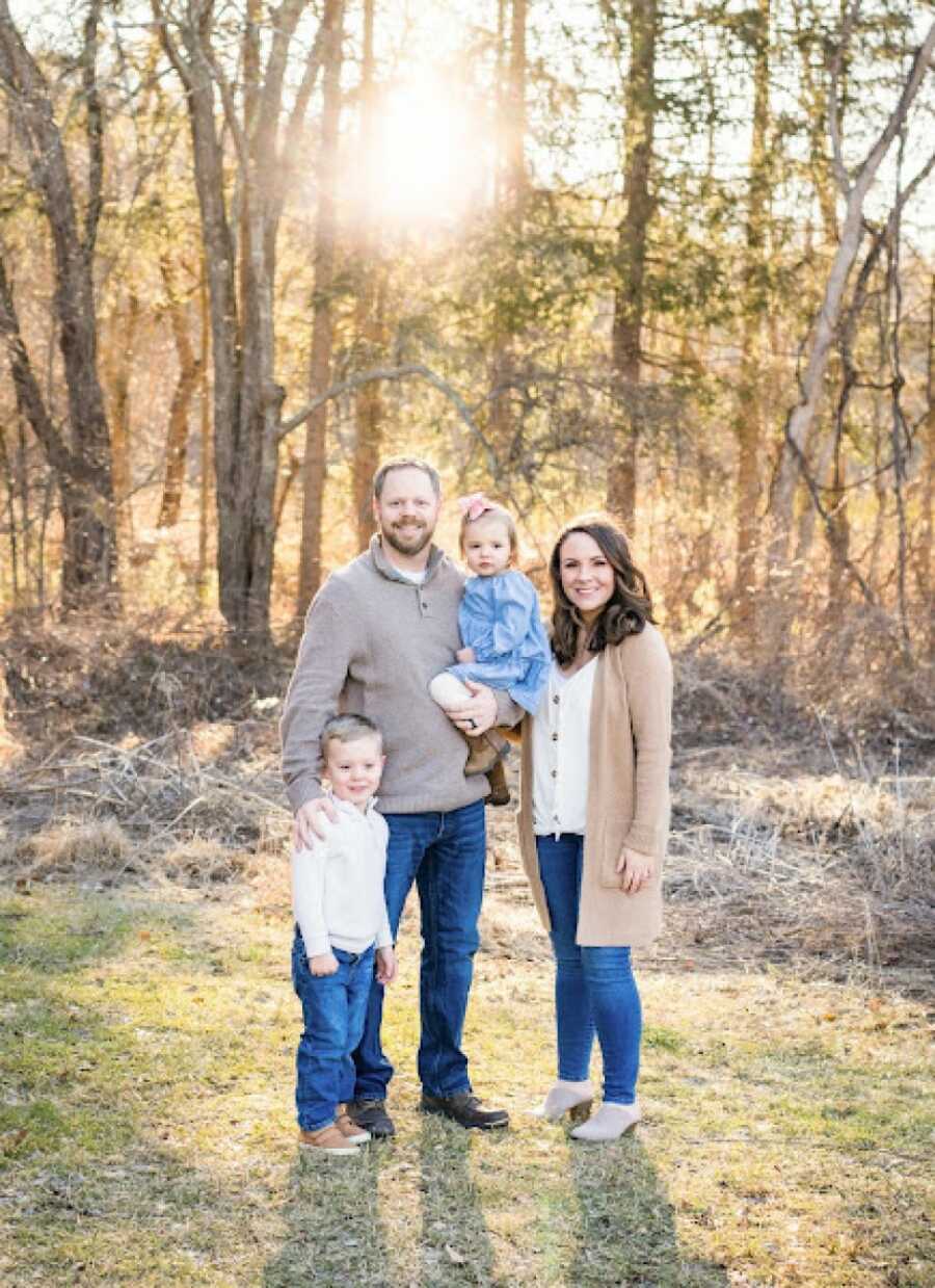 family photo in the woods