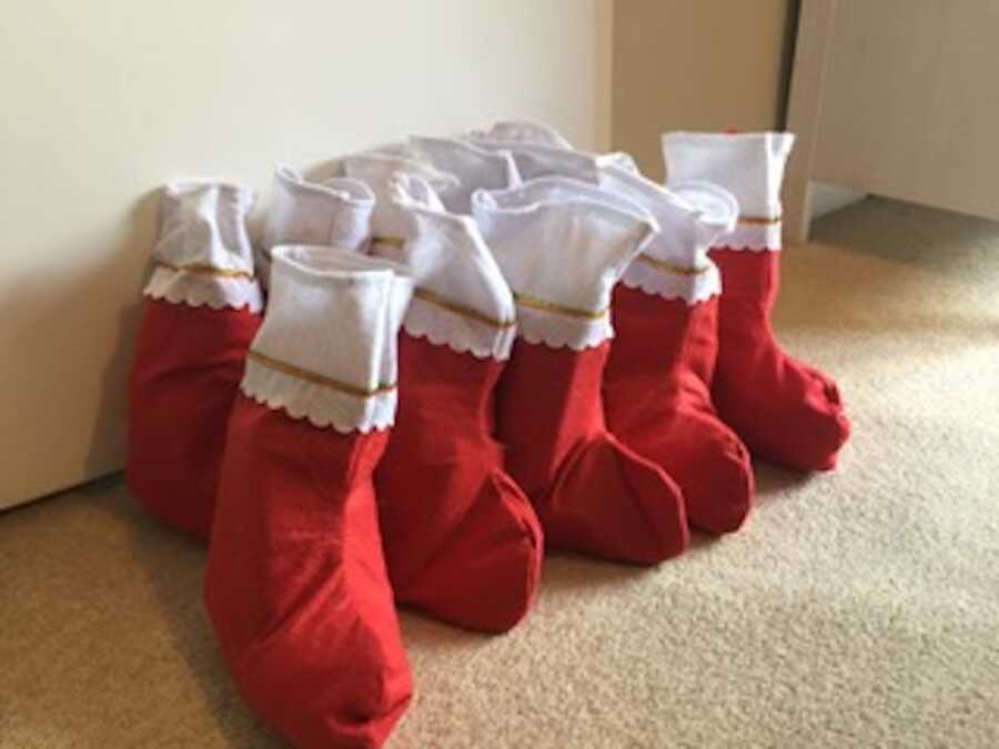 stockings lined up