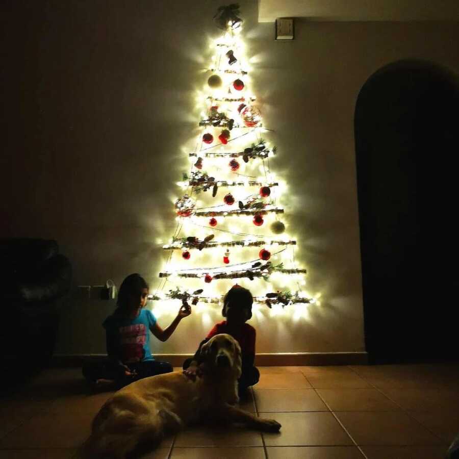 christmas tree on a wall to protect from pets