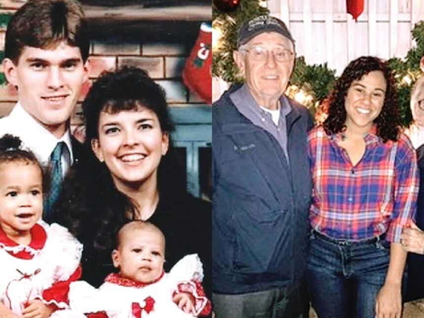 Parents with their biracial adopted children and an adoptee with her parents
